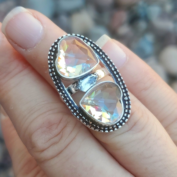 New Absolutely Stunning Heart Shaped Mystic Quartz Crystal 925 Silver Ring. - Picture 2 of 16